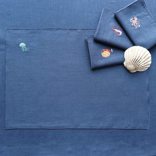 Set 4 Tovagliette in Lino Ricamate – Mare